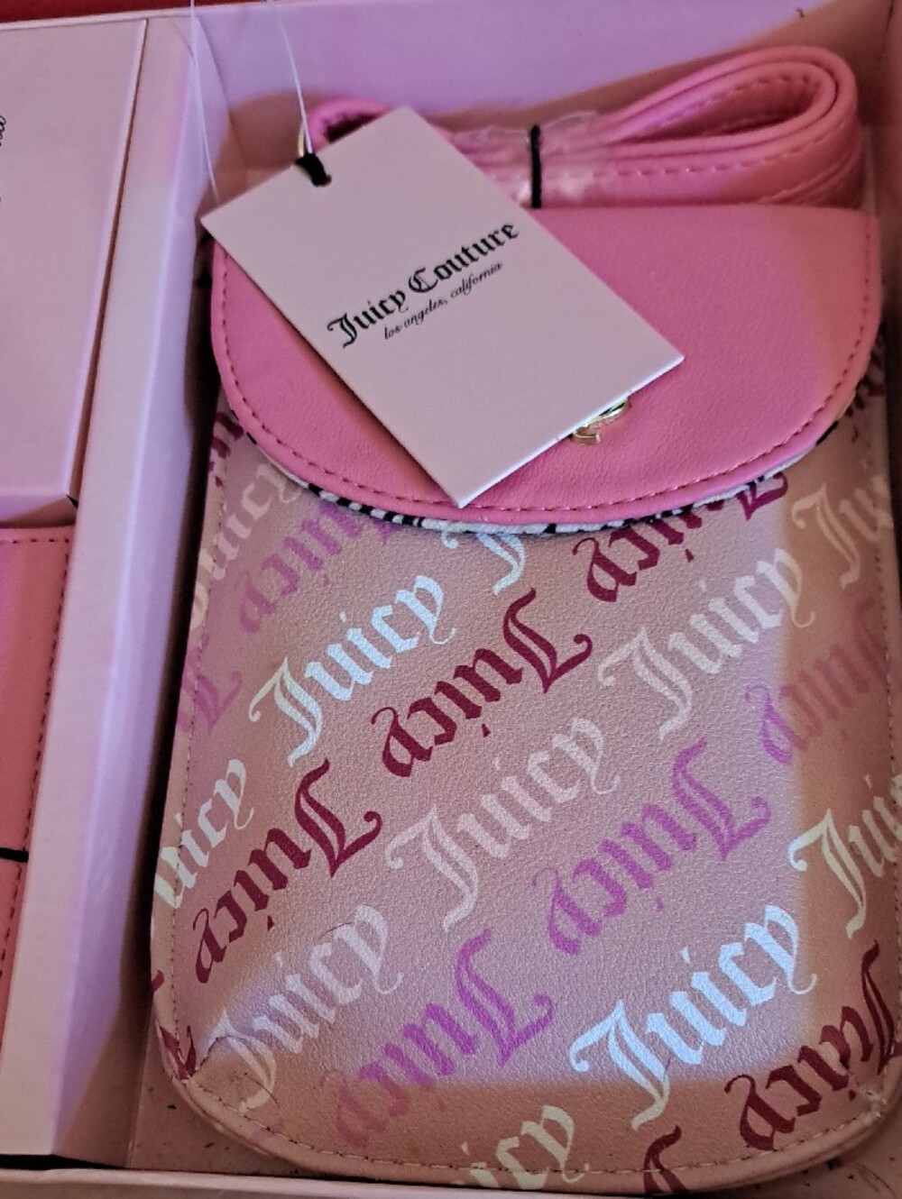 Juicy Couture Pink Logo Crossbody &  Credit Card  Set with Silver Accent